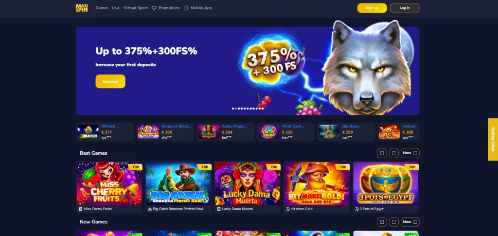 MaxiSpin Casino lobby